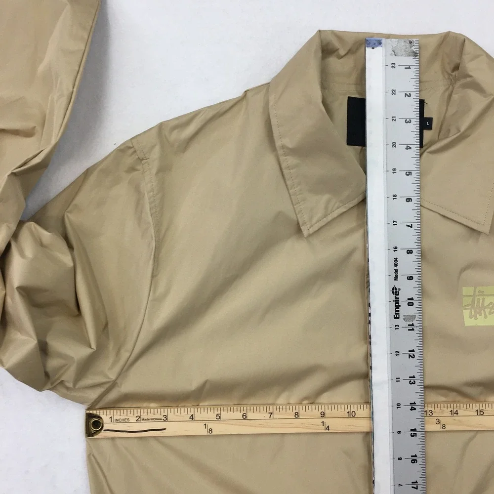 Stussy Mens Rain Long Coat Coach Jacket‎ Size L Snap Logo Lightweight Outerwear